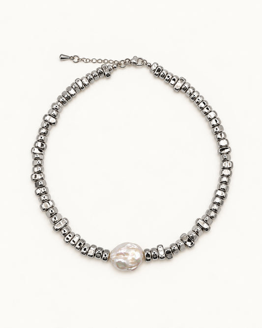 Collar Lunae de hematita y perla natural